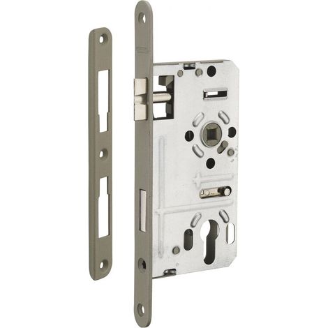 Boîtier de serrure encastrable à cylindre pour porte d'entrée gauche – Axe 55mm – Mécanisme 2 tours avec rappel clé – Acier cambré (1/4)