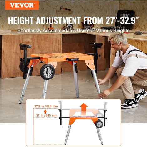 Support pour Scie à Onglet avec Plateau et Roulettes, Piètement pour Scie Pliable en Acier, Capacité de Charge 149,7 kg, Hauteur et… (1/5)