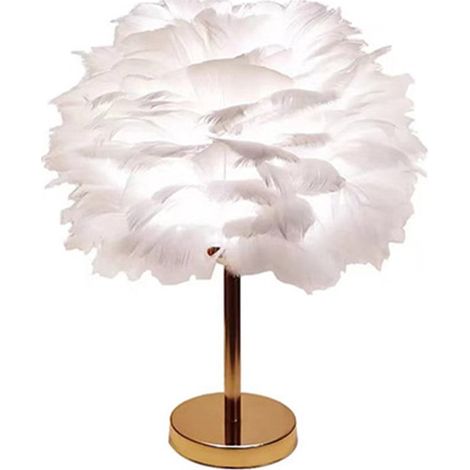 SJLERST Mini lampe de table en plumes blanches lampe de chevet lampe de table bureau en plumes abat-jour pour chambre à coucher, décoration de la maison, accessoires de photographie Lampe de bureau (1/5)