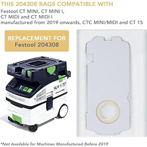 Sac filtrant pour aspirateur Festool CT MINI/CT MIDI, lot de 10, 204308, microfiltration multicouche (1/5)