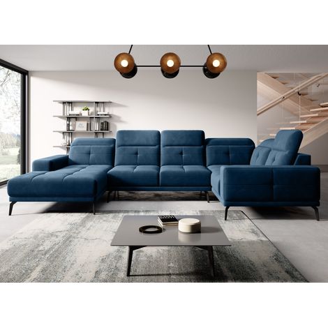 Canapé panoramique design SKAW tissu - Têtières réglables A droite-Bleu foncé-Méridienne A droite (1/5)