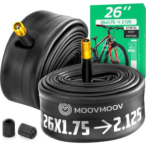 Chambre à air 26 pouces - Pour pneu de 26x1.75 à 26x2.125 - Valve Schrader - Etrto 41-559 à 57-559 - Lot de 2 - Pour Vélo et VTT (1/5)