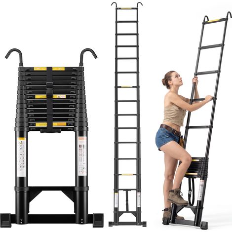 Teeno – Échelle télescopique en aluminium 4,4 m – Charge 150 kg – Antidérapante avec crochets amovibles – Norme EN131