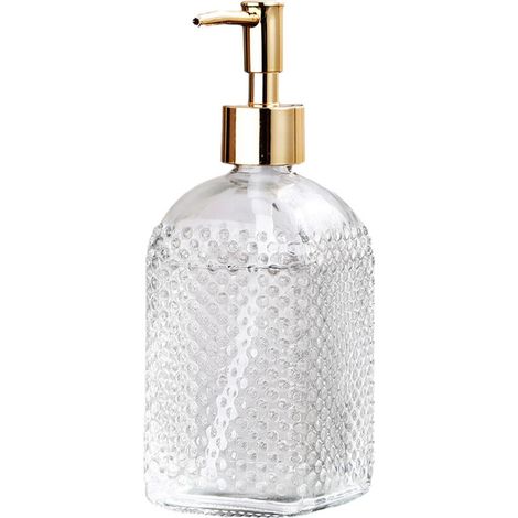 Flacon carré en verre transparent de 400 ml pour gel hydroalcoolique, flacon vide de gel douche ou lotion, à pression, convient pour la cuisine et la salle de bain. (1/5)