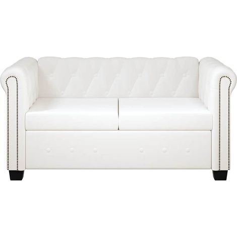 Canapé droit fixe 2 places, Canapé de relaxation Meuble de Salon, Cuir synthétique Blanc OIB6376E (1/5)