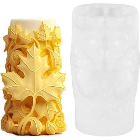 Moule à bougie cylindrique en silicone 3D en forme de feuilles d'érable (1 pièce) (1/5)