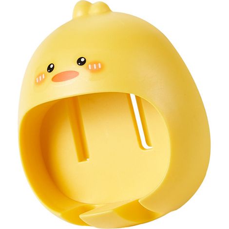 Portaspazzolino multifunzionale e grazioso, non richiede forature, si monta a parete ed è decorato con un design a cartoni animati raffigurante un'anatra e un tuorlo d'uovo. (1/5)