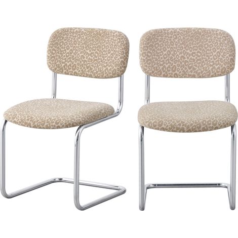 Lot de 2 chaises imprimé léopard pieds chrome - Beige - Marcel (1/5)