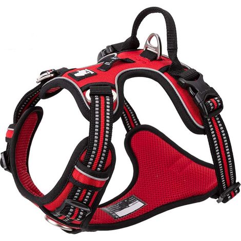Harnais Pour Chien No Pull Nylon Souple Réfléchissant Réglable Pour Petit Grand Animal Domestique TLH56512(M, Rouge) (1/5)