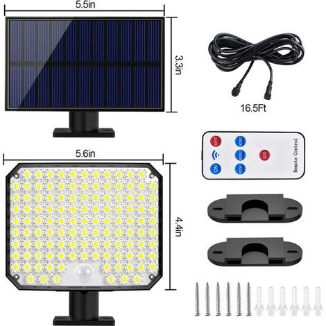 Set di 2 faretti solari con 180 LED, rilevatore di movimento e telecomando, faretti di sicurezza impermeabili IP65 (1/4)