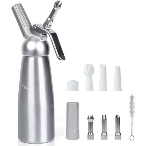 Siphon à chantilly 500 ml - Bouteille en aluminium - Conception anti-fuite - 6 embouts décoratifs (1/5)