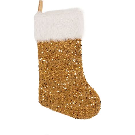 Bas de Noël Remplissable Décoratif à Accrocher pour Sapin Escalier Cheminée Doré (1/5)