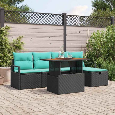 Conjunto de sofás de jardín 6 pcs Negro ratán sintético (1/5)
