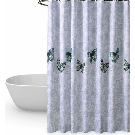 Rideau de douche 80x180 cm imperméable anti-moisissure anti-bactérien inodore en polyester avec crochets, motif papillon pour baignoire et salle de bain (1/5)