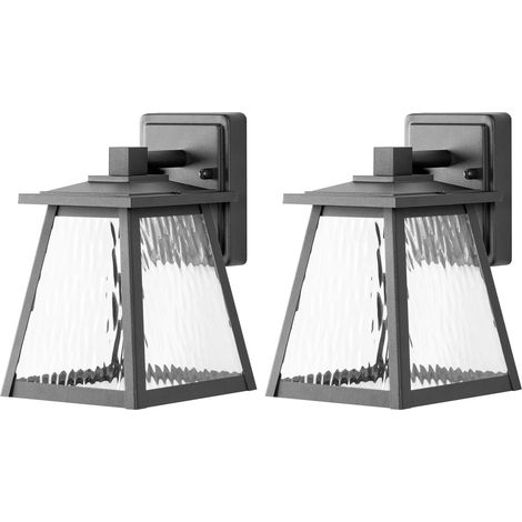 Set of 2 Outdoor LED Wall Lamps Black Metal Traditional Style Front Door Porch Light SIRET (1/5)