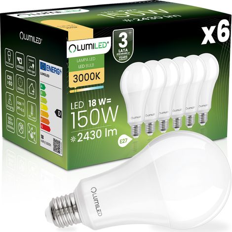 6x LED-Lampe E27 A70 18W = 150W 2430lm 3000K Warmweiß 260° Lichtstrom (1/5)