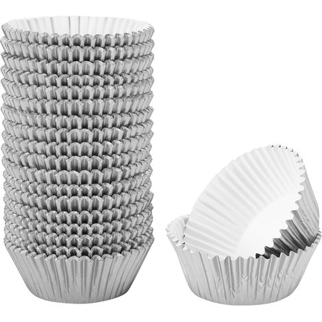 500 Stück Aluminiumfolien-Muffinförmchen, Cupcake-Förmchen, Backzubehör, Silber (1/5)