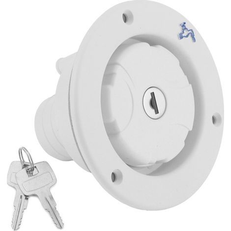 Bouchon de remplissage étanche à verrouillage par gravité pour entrée d'eau douce, adapté aux camping-cars, fourgons aménagés et caravanes, avec 2 clés, blanc. (1/5)