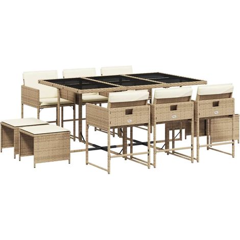 Maison Exclusive - 11-tlg. Garten-Essgruppe mit Kissen Beige Poly (1/5)