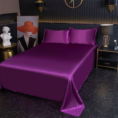 Housse de Couette 230x250 cm avec 2 Taies d'Oreiller, Drap Plat en Glace Soie Fraîcheur pour Été, Couleur Violette Unie (1/2)