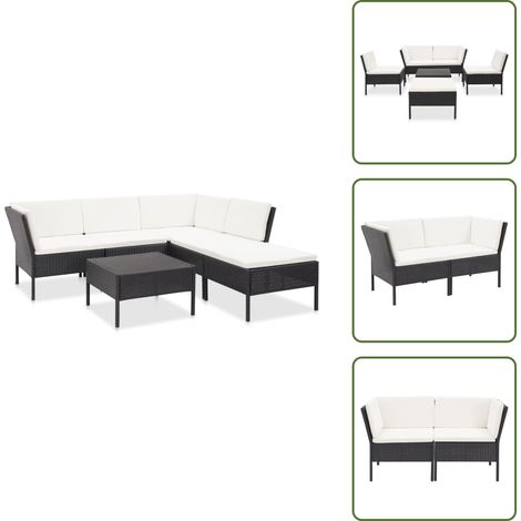 6-tlg. Garten-Lounge-Set mit Auflagen Poly Rattan Schwarz - Gartensofa - Loungesessel - Outdoor Möbel - Gartenmöbeln - Poolparty (1/5)
