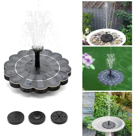 Solarpumpe mit 180 l/h Förderleistung für Springbrunnen und Vogeltränken, mit abnehmbarer Pumpe und 4 Durchflussstufen. Dekorativer, schwimmender Springbrunnen, betrieben mit Solarenergie. (1/5)