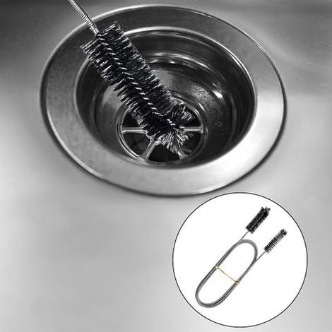Brosse de Nettoyage Flexible Noir, 155cm Brosse à Tuyau Double Extrémité, Outil de nettoyage fin pour trou de vidange (1/5)