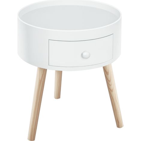 Couchtisch mit Schublade, rund, skandinavisches Design, Schutzkante, Holz, Ø 38 x H 45 cm, weiß