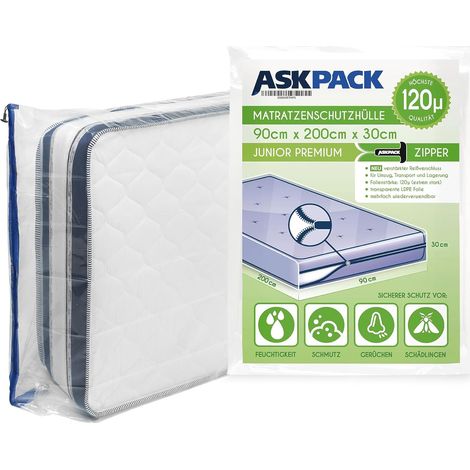 Housses de Protection pour Matelas avec Ancre Zip - Tailles XS à XXL Imperméable Ultra résistant à la déchirure Matériau jusqu'à 120µ Idéal pour Les Le Stockage et Le Transport 90x200 cm (1/5)