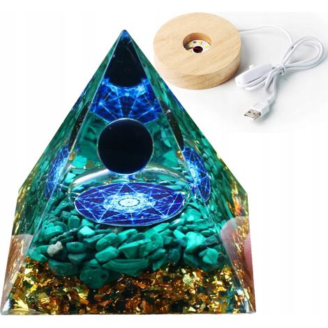 Piramide in orgonite + base per lampada a LED, amuleto con pietre di cristallo da 5 cm, HX19 (1/5)