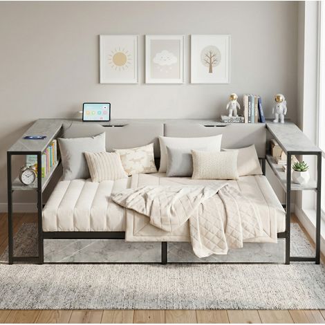 lit adulte rangement 140x200 avec tiroirs gris OKMYHOME (1/3)