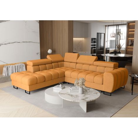 Ecksofa Schlafsofa BASTIEN MAX in Stoff Moly Senfgelb Ottomane Links