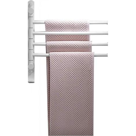 Handtuchhalter fürs Badezimmer, schwenkbare Handtuchstange, vierarmiger Wandhandtuchhalter mit Haken, weiß (1/4)