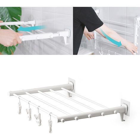 Étendoir à linge mural pliable et télescopique sans perçage, en plastique, pour balcon intérieur, 530 mm, 4 clips (1/5)