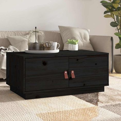 vidaXL Table basse Noir 80x50x35 cm Bois massif de pin (1/5)