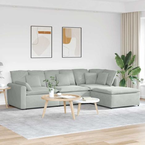 Modulares Sofa mit Fußhocker Kissen Samt Hellgrau vidaXL (1/5)