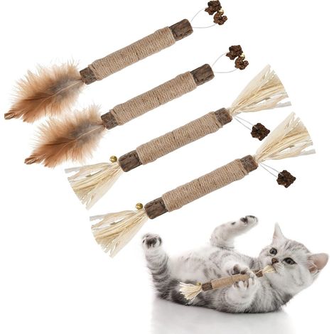 4 Morceaux de Bâtonnets d'herbe à Chat, Ensemble de Bâtons à Mâcher pour Chats, Jouets pour Chats, Soins Dentaires, pour Se Brosser Les Dents, Éliminer Le Tartre et Rafraîchir L'haleine (1/5)