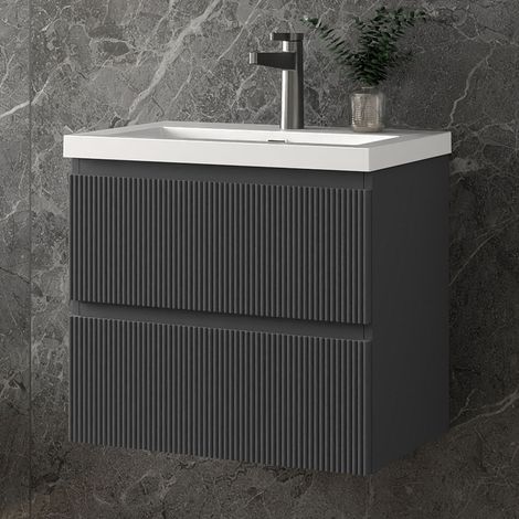 Biubiubath 600mm Wall Hung Bathroom Vanity Unit with Basin Sink Unit 2 Soft-close Drawers