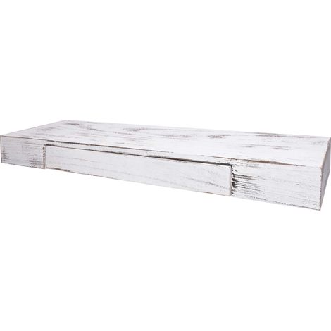 [NEUWERTIG] Wandregal HHG-922, Schweberegal Wandboard Hängeregal Regal, Schublade Massiv-Holz 8x80x25cm weiß, shabby