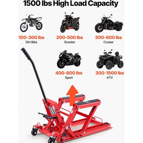 Cric hydraulique moto 680 kg, pont élévateur ATV portable à 4 roues, course 115-385 mm, treuil à pédale pour quad et dirt bike (1/5)