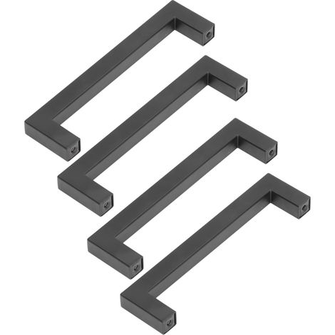 Lot de 4 poignées carrées en acier inoxydable pour meubles de cuisine, placards et tiroirs de bureau, petites, noires, 12 x 12 x 192 mm