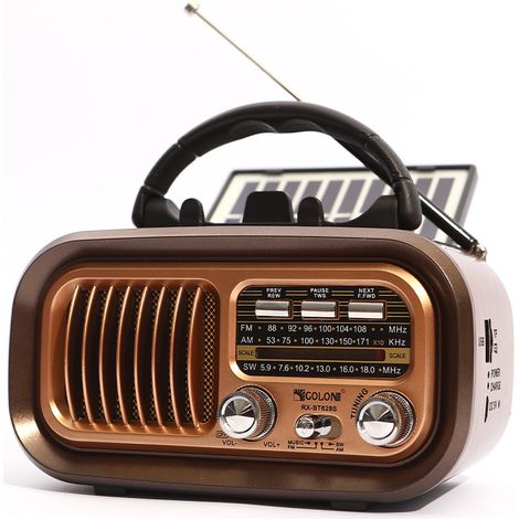 Ortviai Radio Solaire Vintage 3 Bandes FM/AM/SW avec Haut-Parleur Bluetooth, Carte TF, USB – Modèle RX-628BTS Marron (1/3)