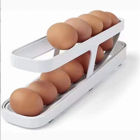 Boîte de rangement pour œufs de réfrigérateur, distributeur et support double couche pour 12 à 14 œufs, organisateur de cuisine blanc (1/5)