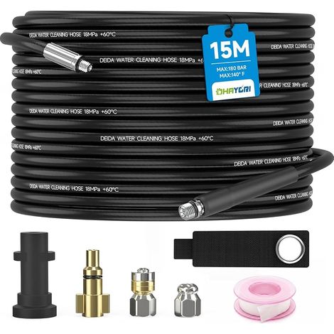 15M Tuyau Déboucheur Canalisation pour Haute Pression avec Buse à Jet et Buse Rotatif, Kit de Tuyau avec Adaptateurs Compatible avec Kärcher série K2/K3/K4/K5/K6/k7 et LAVOR Nettoyeur Haute Pression (1/5)