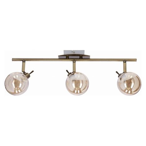 Plafonnier loft patiné, 3 globes ambre G9 40W Lentini