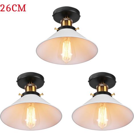 Plafonnier Vintage Rétro Lampe de Plafond Industrielle Fer Abat-jour 26cm Blanc 3PCS (1/5)