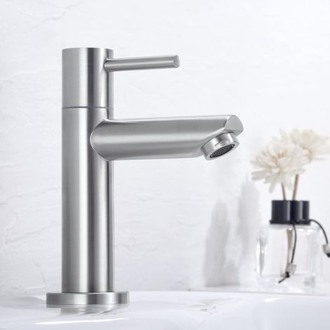 Bathroom Mixer Tap, Single Lever Sink Faucet, Stainless Steel, Grey (1/5)