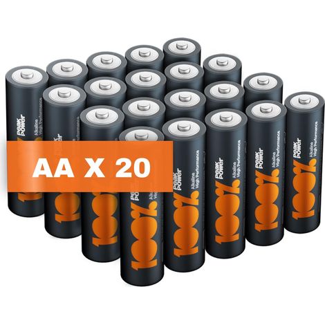 Piles AA Lot de 20 - Batteries LR6 Alcalines 1,5V - 100%Peakpower (1/5)