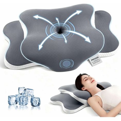 Freosen – Oreiller ergonomique mémoire de forme 65 x 39 x 14 cm – Soutien cervical – Taie en soie antibactérienne – Soulage douleurs cou et épaules