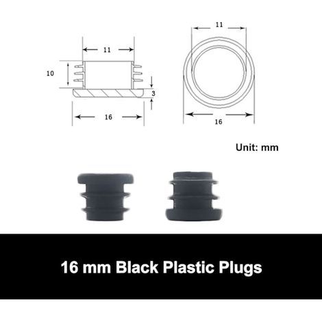 Bouchons en plastique noir de 16 mm, embouts ronds noirs pour tuyaux, extrémités intérieures de pieds de chaises, bureaux, tables et meubles, lot de 20. (1/4)